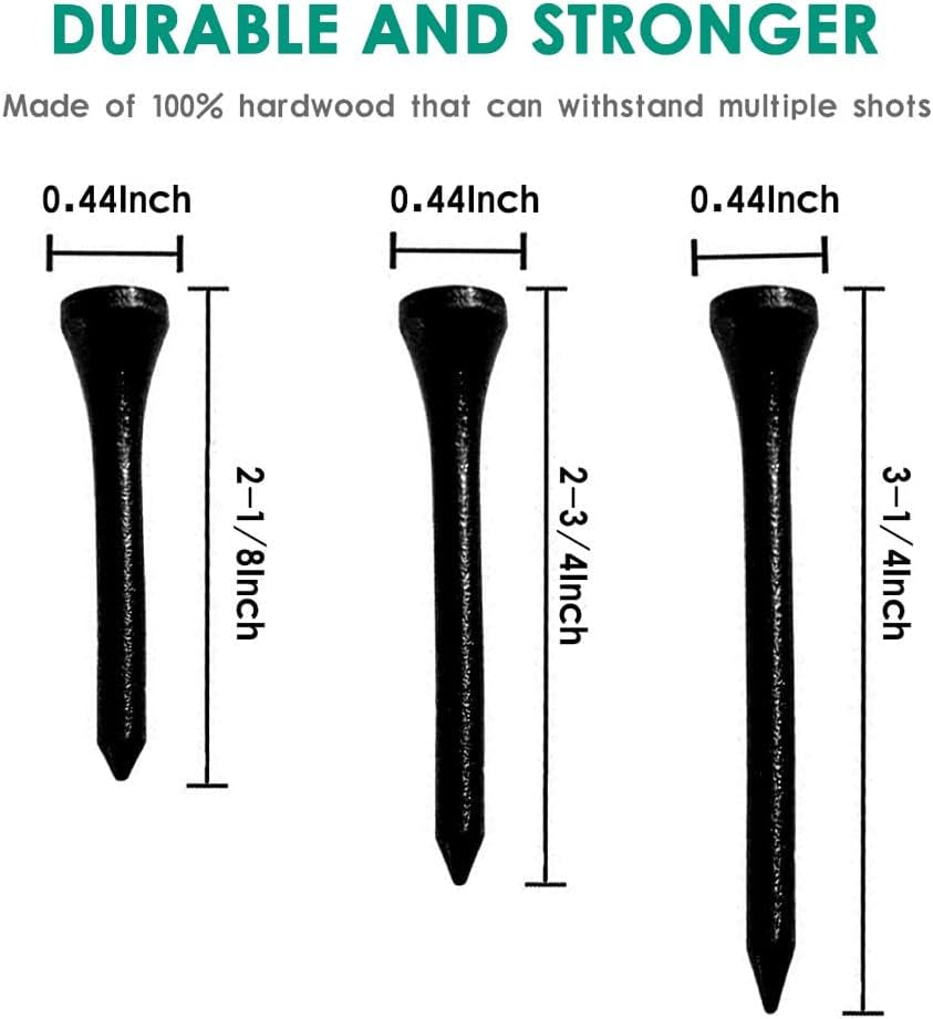 Professional Natural Wood Golf Tees - Pack of 100, Available in Multiple Colors and Sizes (3-1/4 Inch, 2-3/4 Inch, 2-1/8 Inch) - Bulk Purchase to Minimize Side Spin and Friction