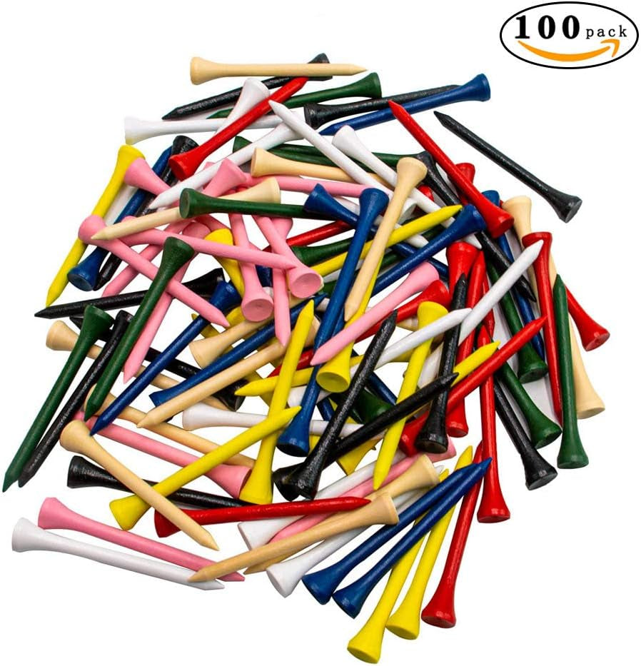 Professional Natural Wood Golf Tees - Pack of 100, Available in Multiple Colors and Sizes (3-1/4 Inch, 2-3/4 Inch, 2-1/8 Inch) - Bulk Purchase to Minimize Side Spin and Friction