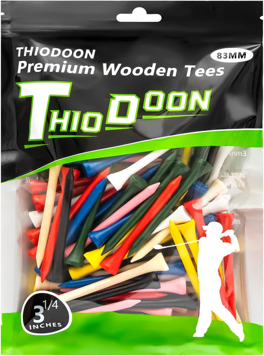 Professional Natural Wood Golf Tees - Pack of 100, Available in Multiple Colors and Sizes (3-1/4 Inch, 2-3/4 Inch, 2-1/8 Inch) - Bulk Purchase to Minimize Side Spin and Friction