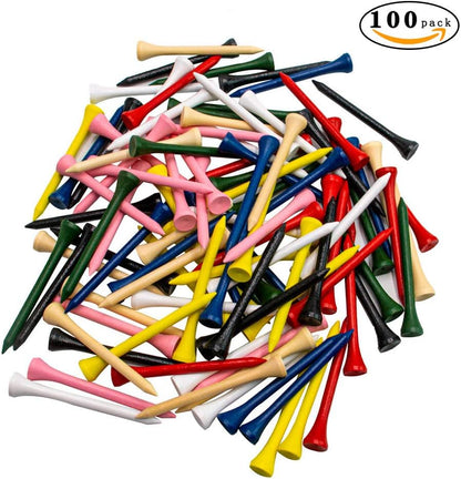 Professional Natural Wood Golf Tees - Pack of 100, Available in Multiple Colors and Sizes (3-1/4 Inch, 2-3/4 Inch, 2-1/8 Inch) - Bulk Purchase to Minimize Side Spin and Friction
